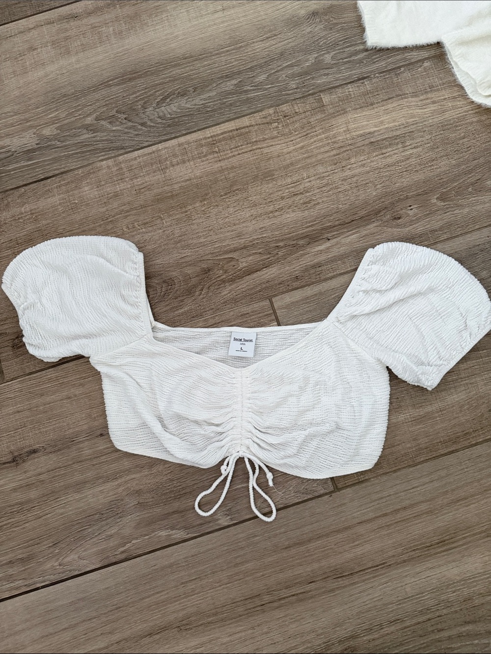 White Puff Sleeve Ruched Crop Top - Unknown Brand